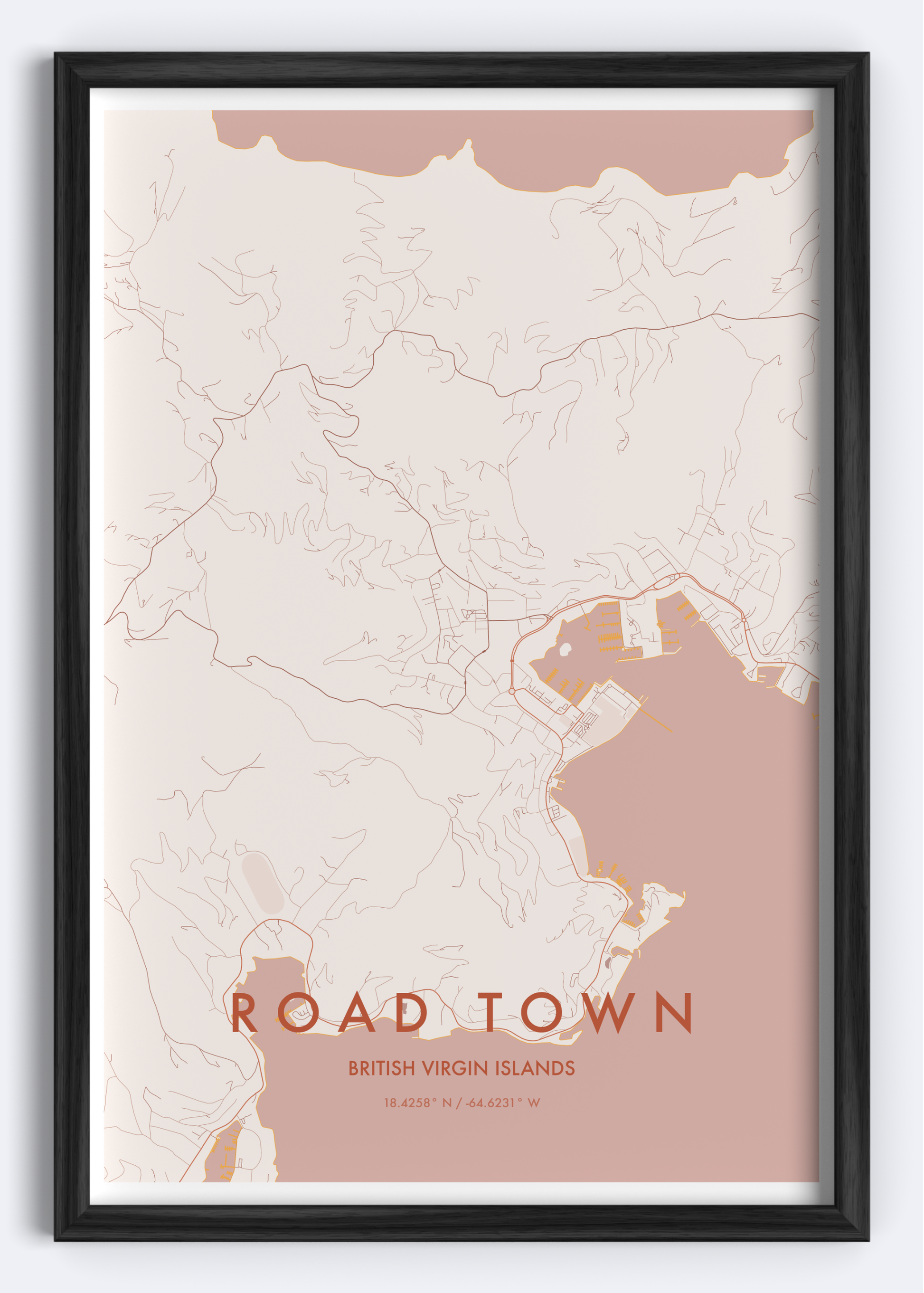 Road Town, British Virgin Islands map wall art print
