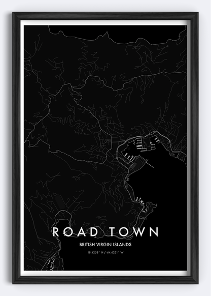 Road Town, British Virgin Islands map wall art print
