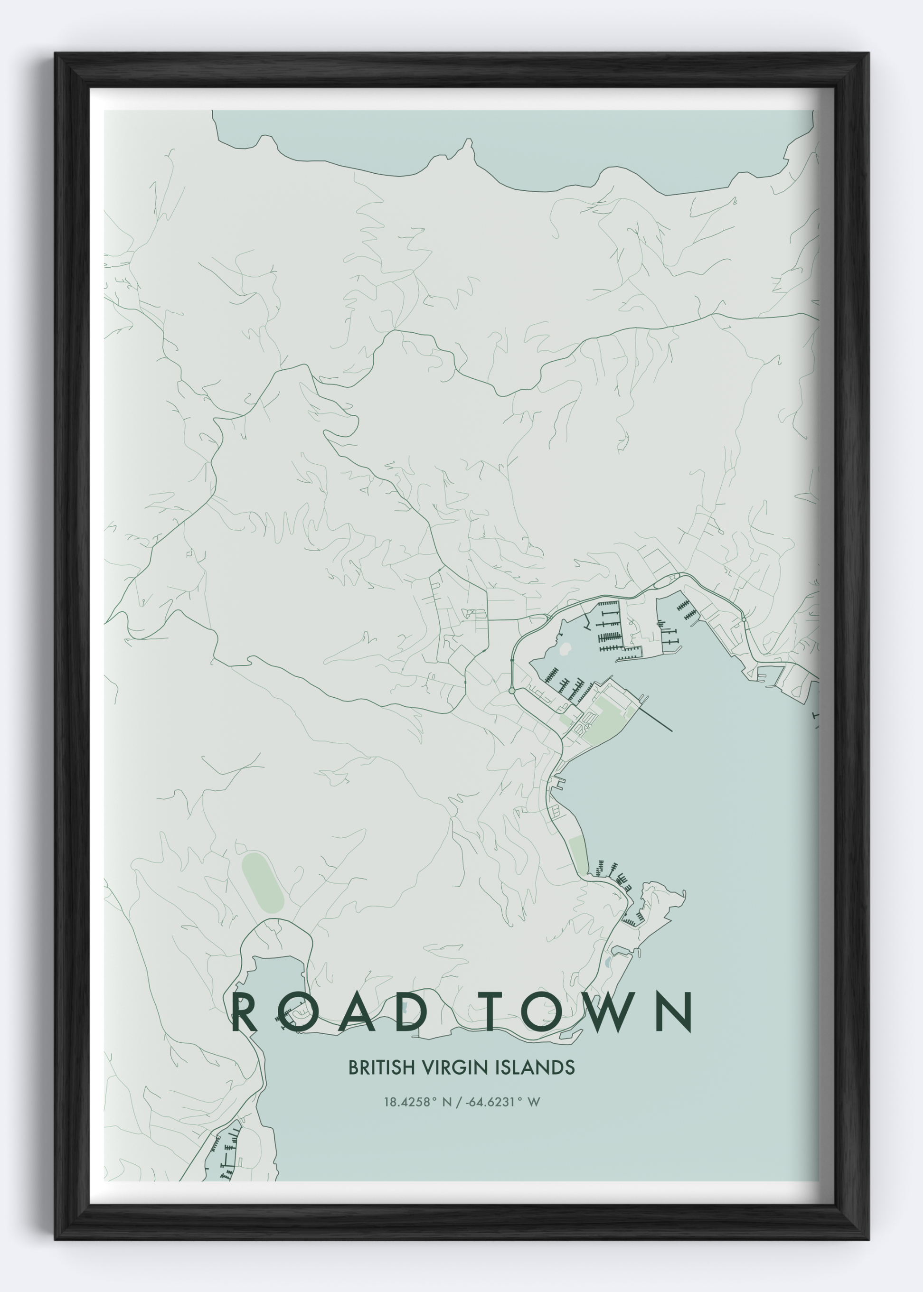 Road Town, British Virgin Islands map wall art print
