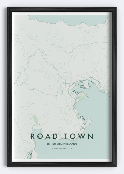 Road Town, British Virgin Islands map wall art print
