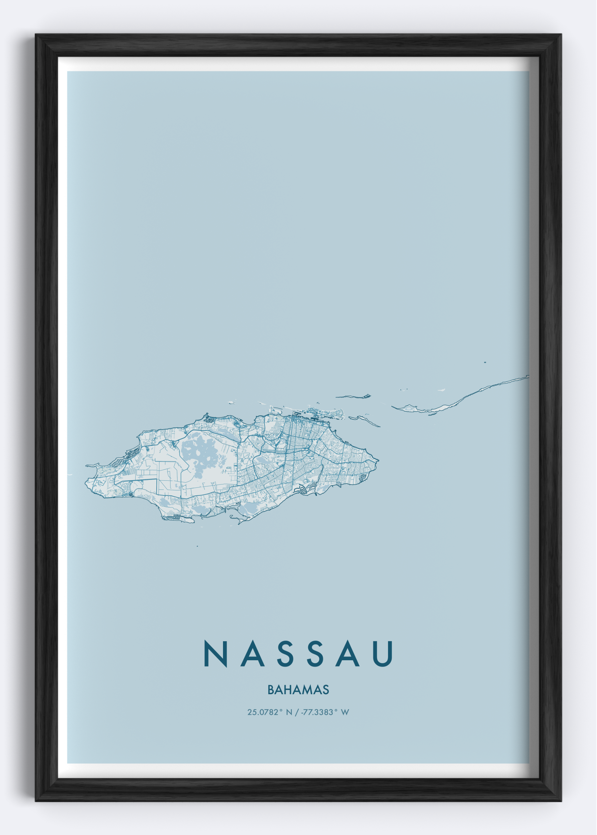 Nassau, Bahamas map wall art print
