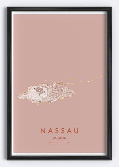Nassau, Bahamas map wall art print
