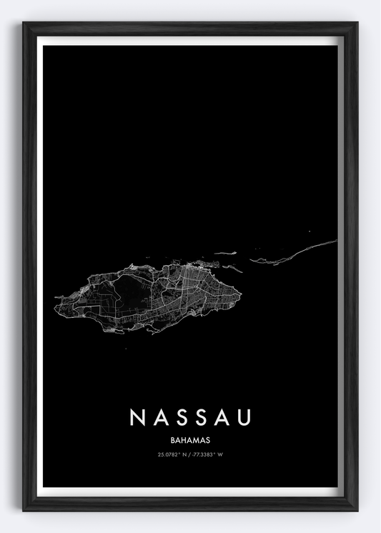 Nassau, Bahamas map wall art print
