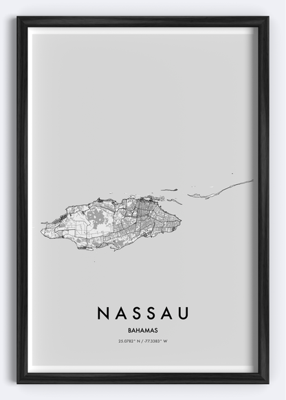 Nassau, Bahamas map wall art print
