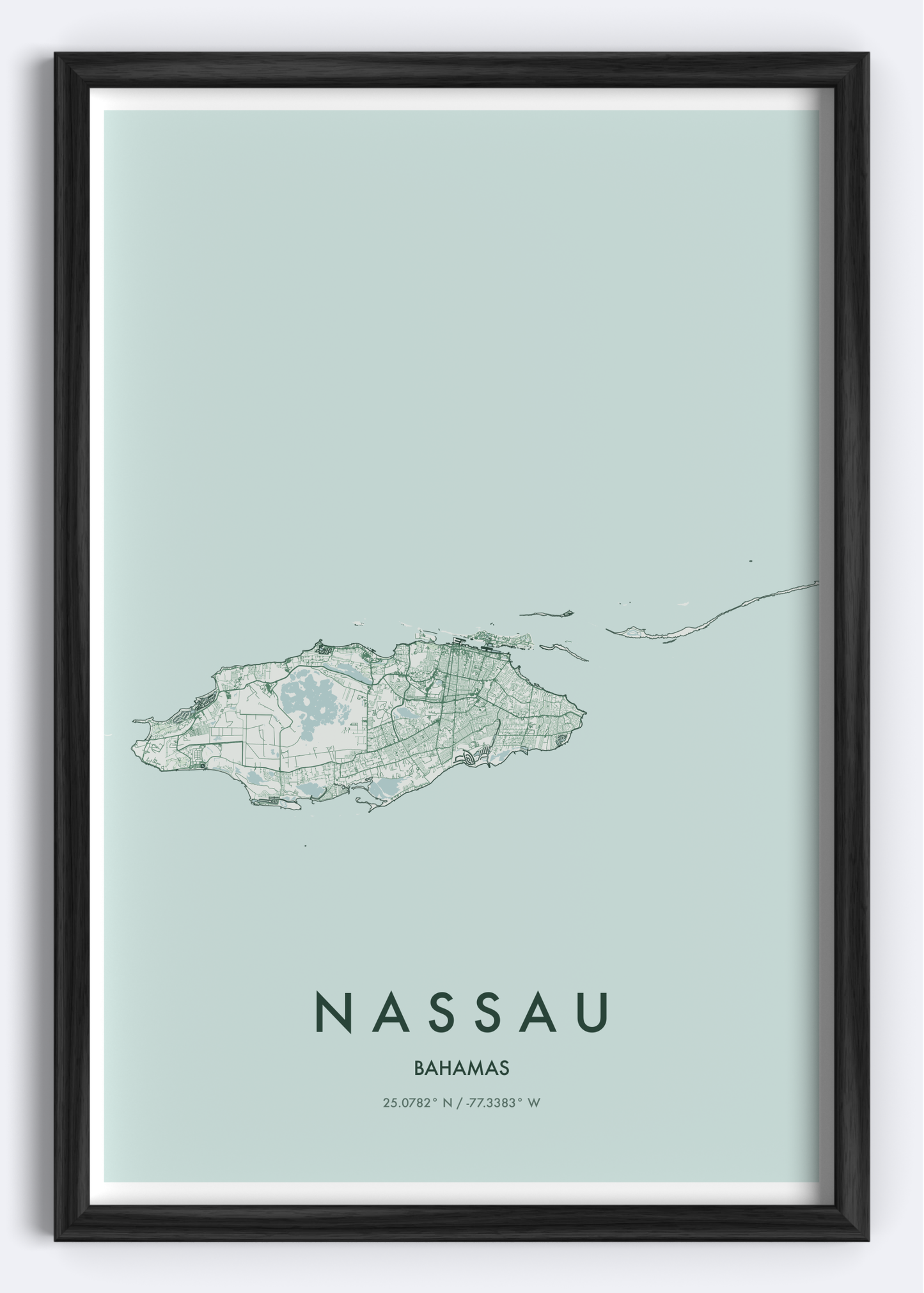 Nassau, Bahamas map wall art print
