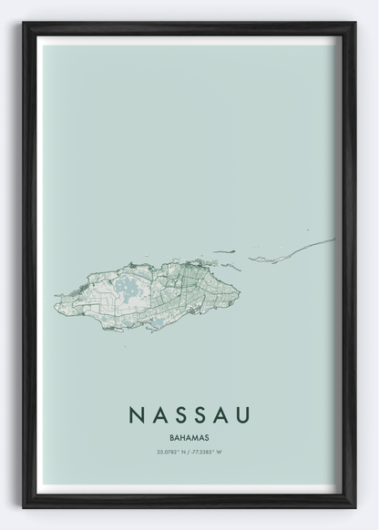 Nassau, Bahamas map wall art print

