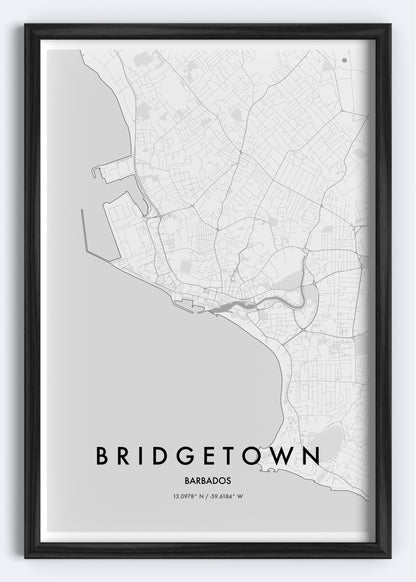 Bridgetown, Barbados map wall art print