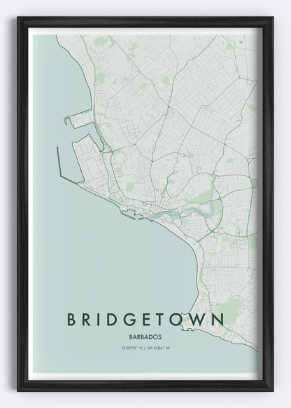 Bridgetown, Barbados map wall art print