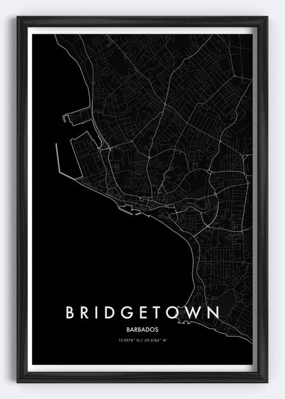 Bridgetown, Barbados map wall art print