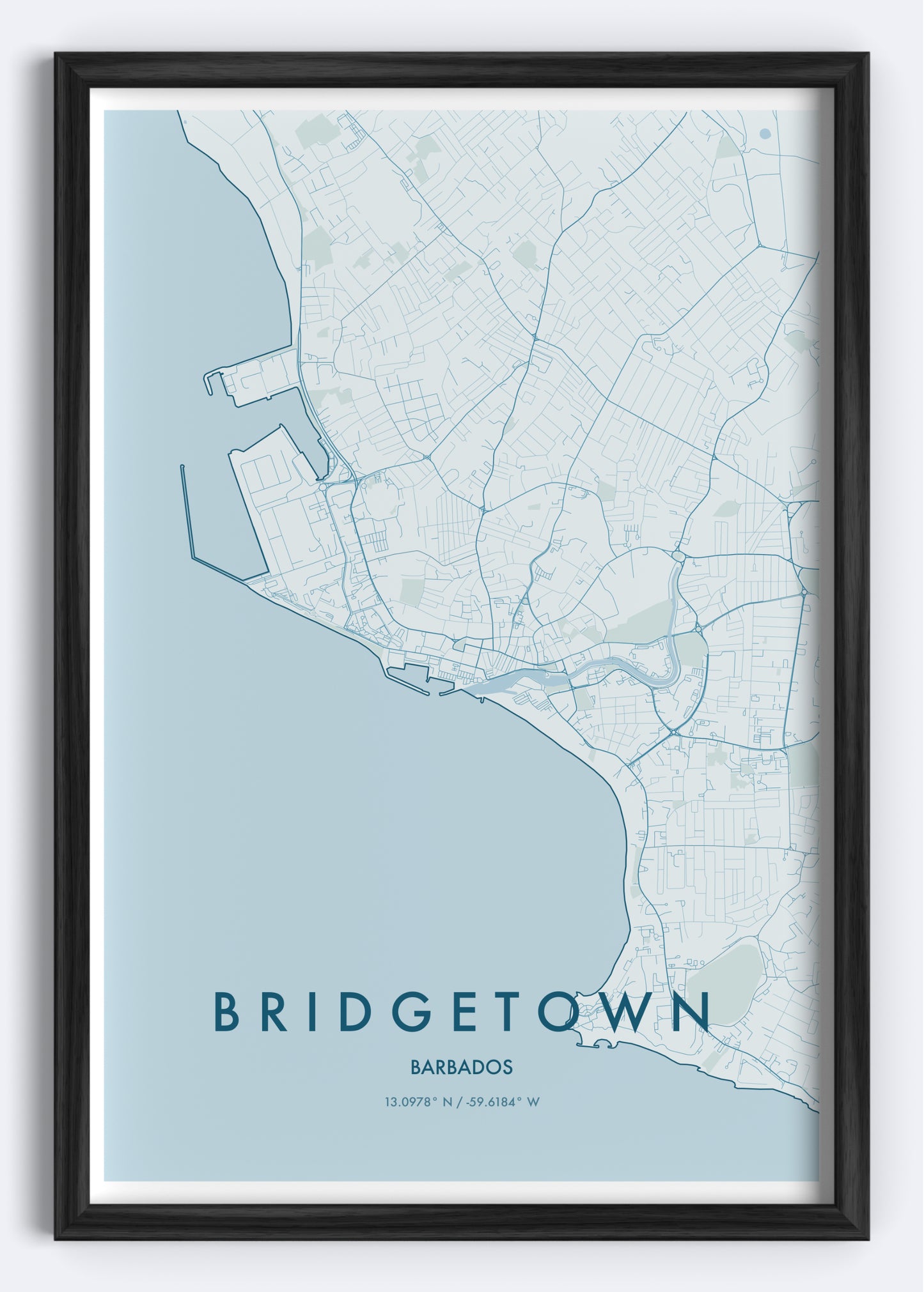 Bridgetown, Barbados map wall art print