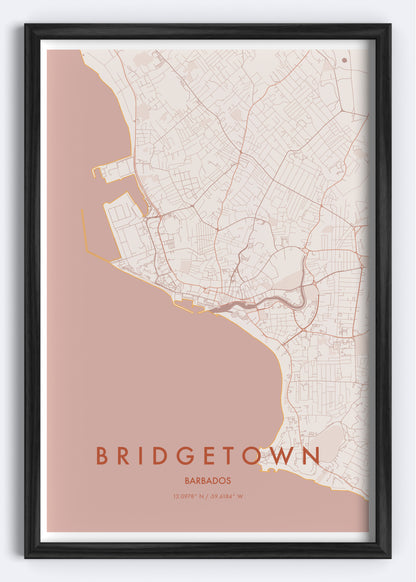 Bridgetown, Barbados map wall art print