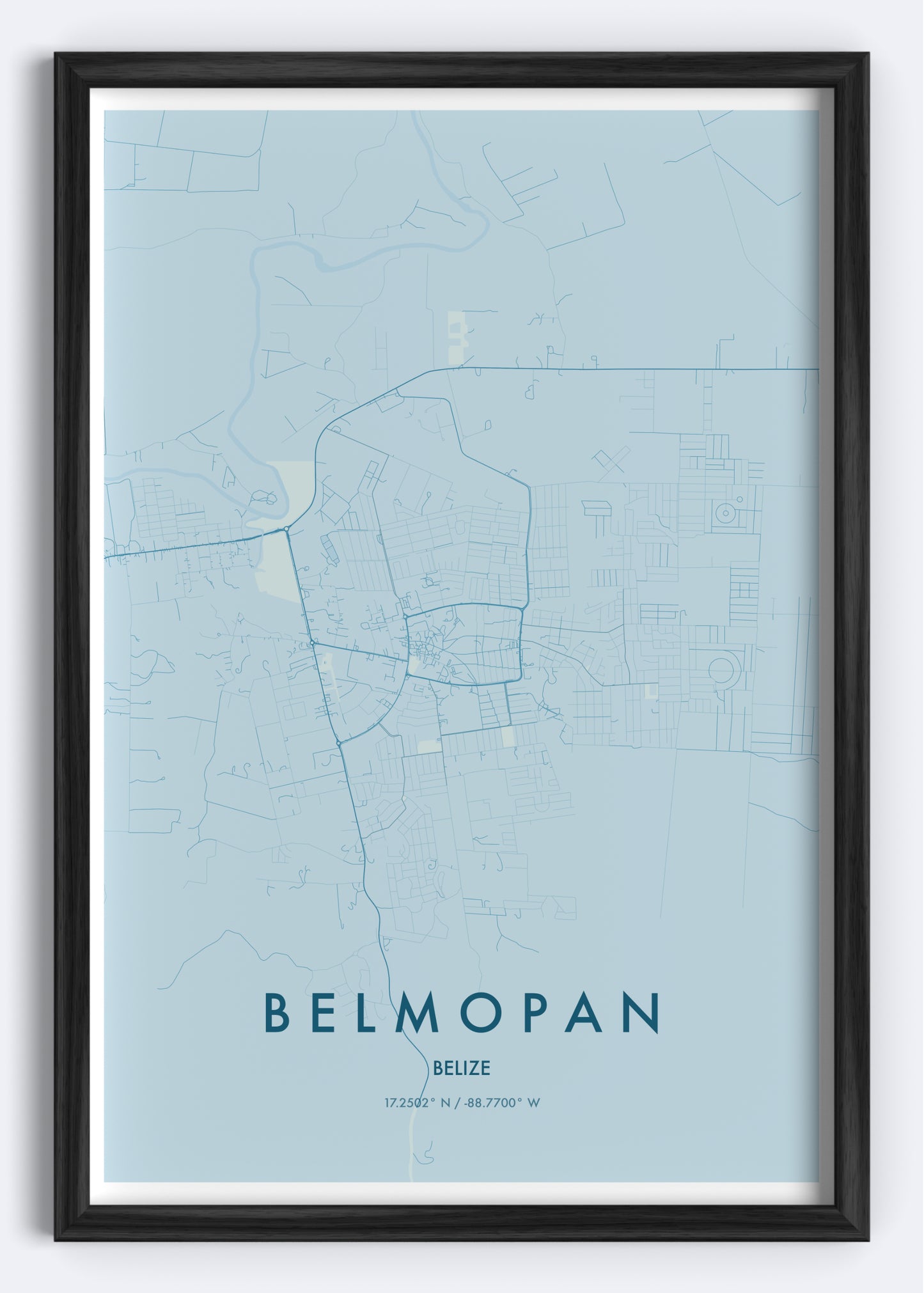 Belmopan, Belize map wall art print