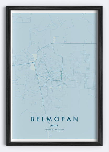 Belmopan, Belize map wall art print