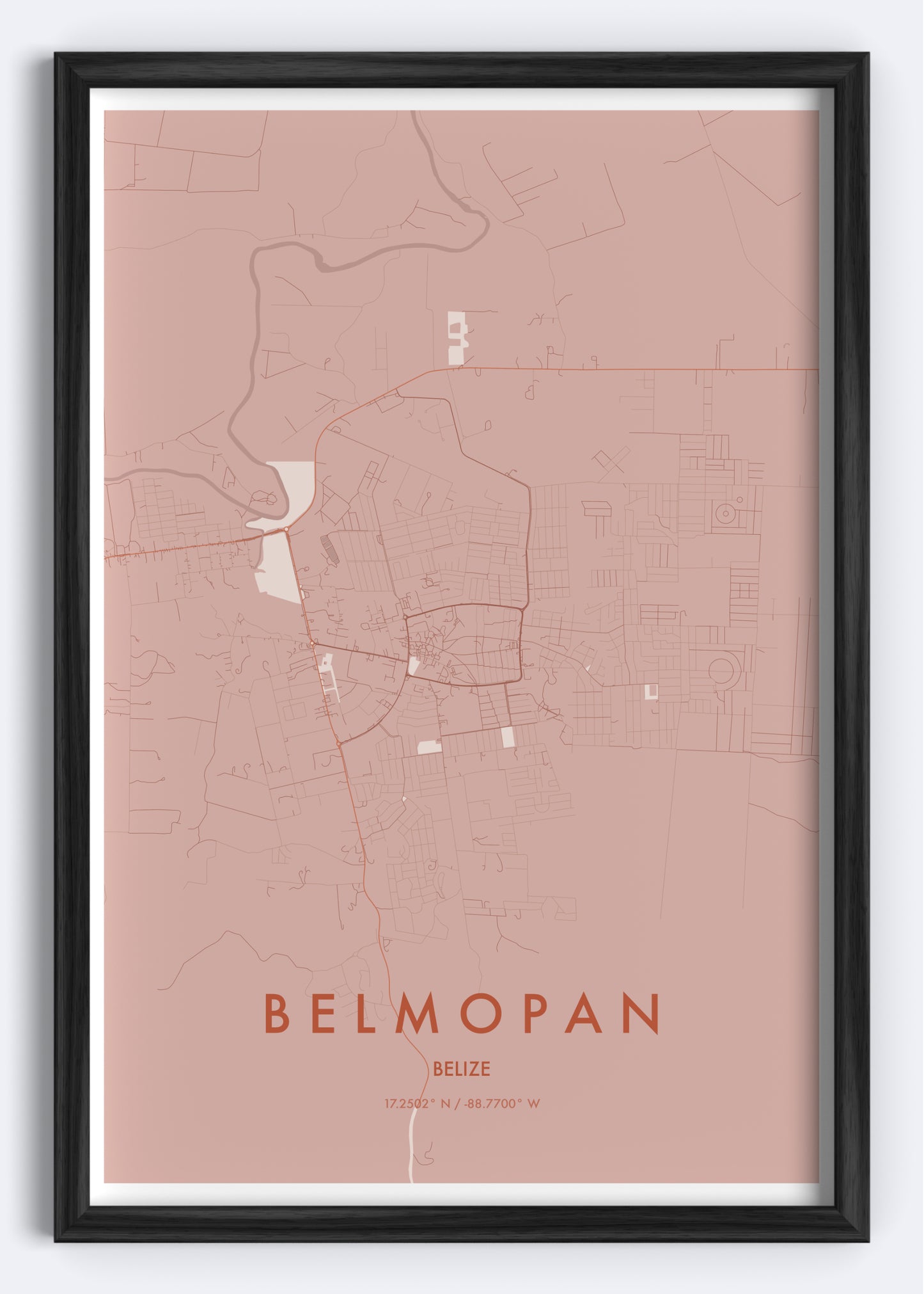 Belmopan, Belize map wall art print