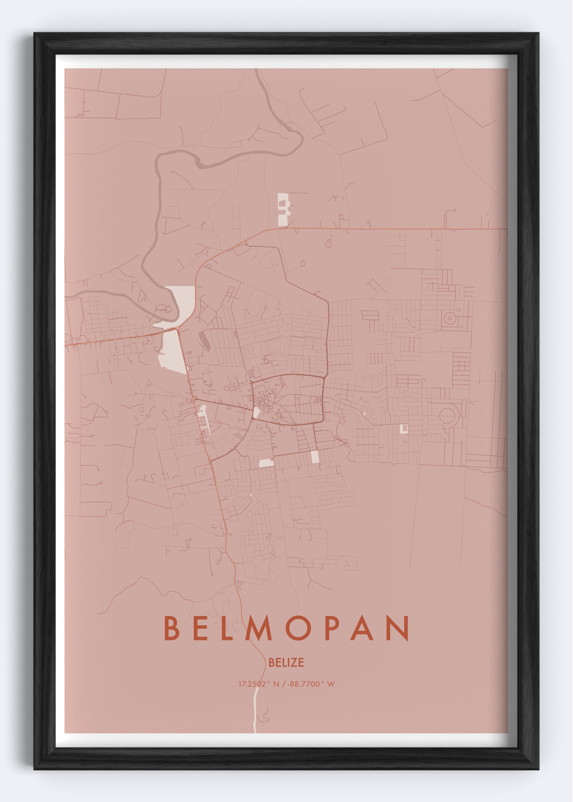 Belmopan, Belize map wall art print