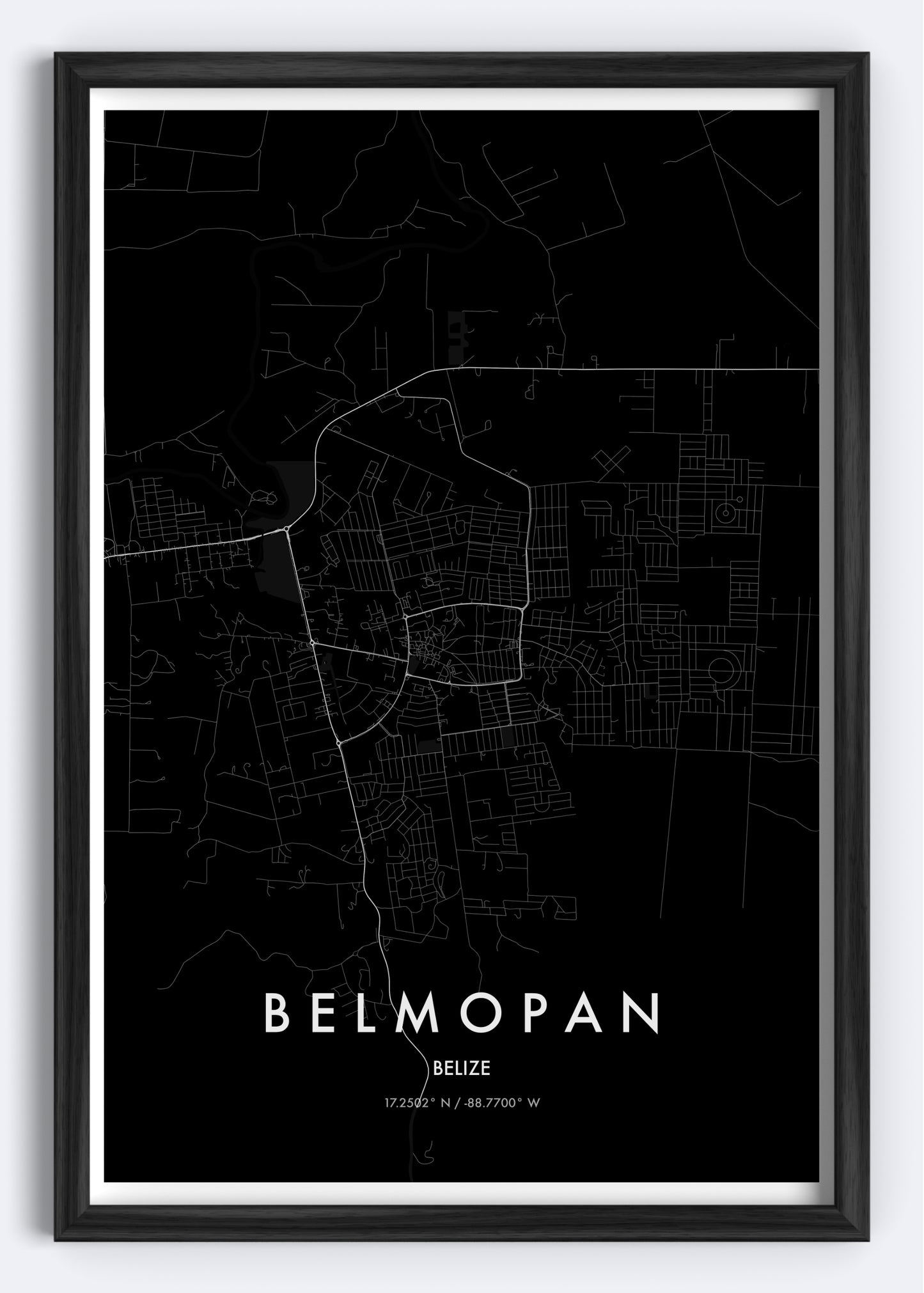 Belmopan, Belize map wall art print