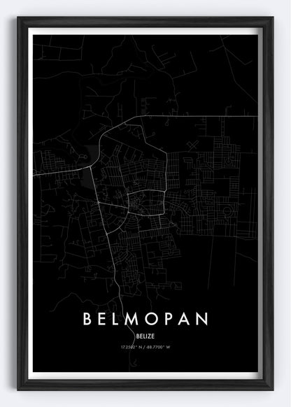 Belmopan, Belize map wall art print