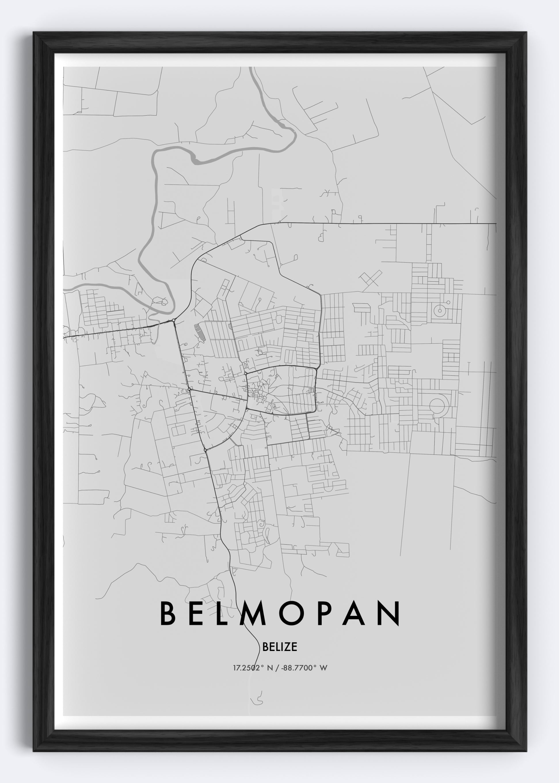 Belmopan, Belize map wall art print