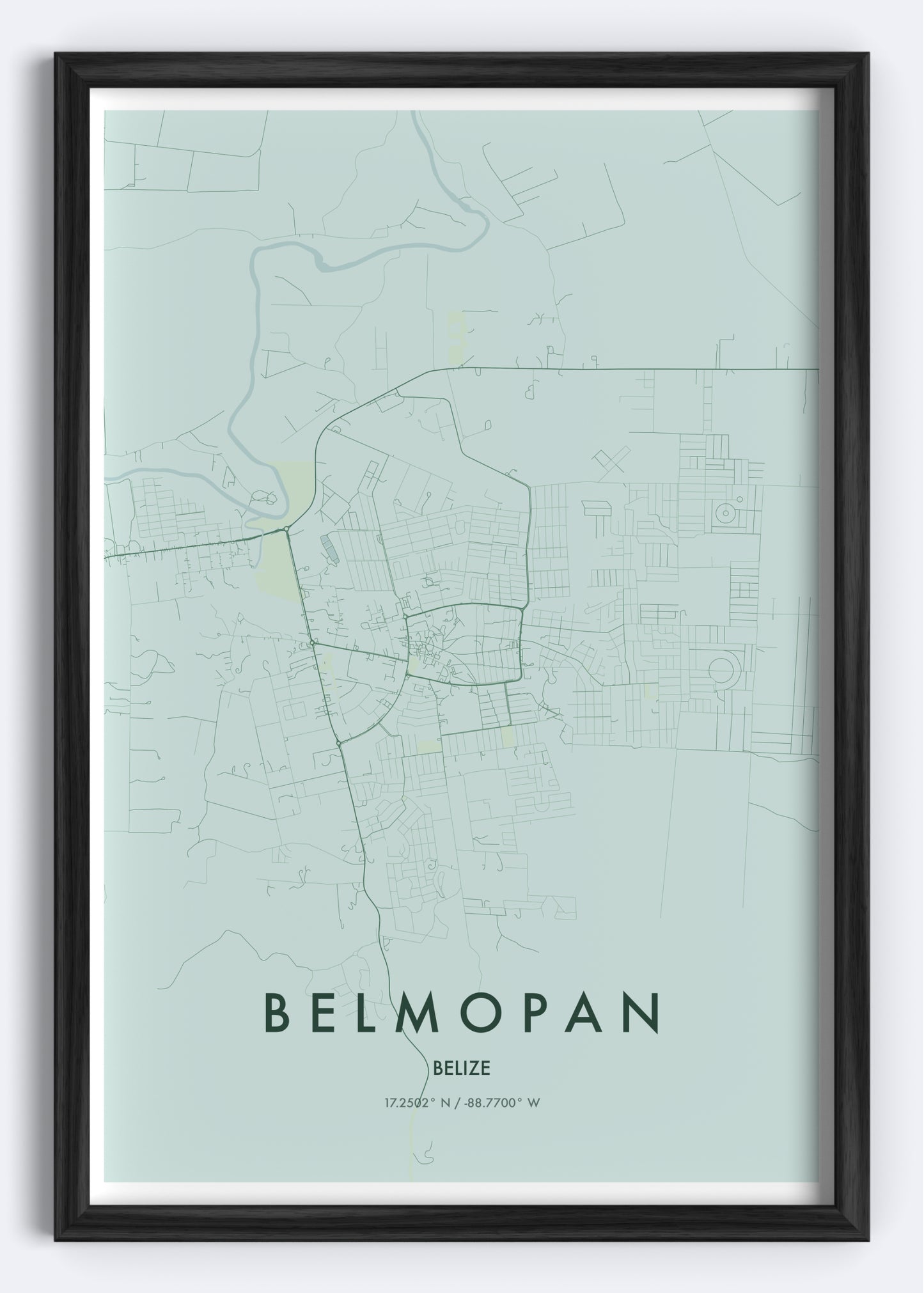 Belmopan, Belize map wall art print