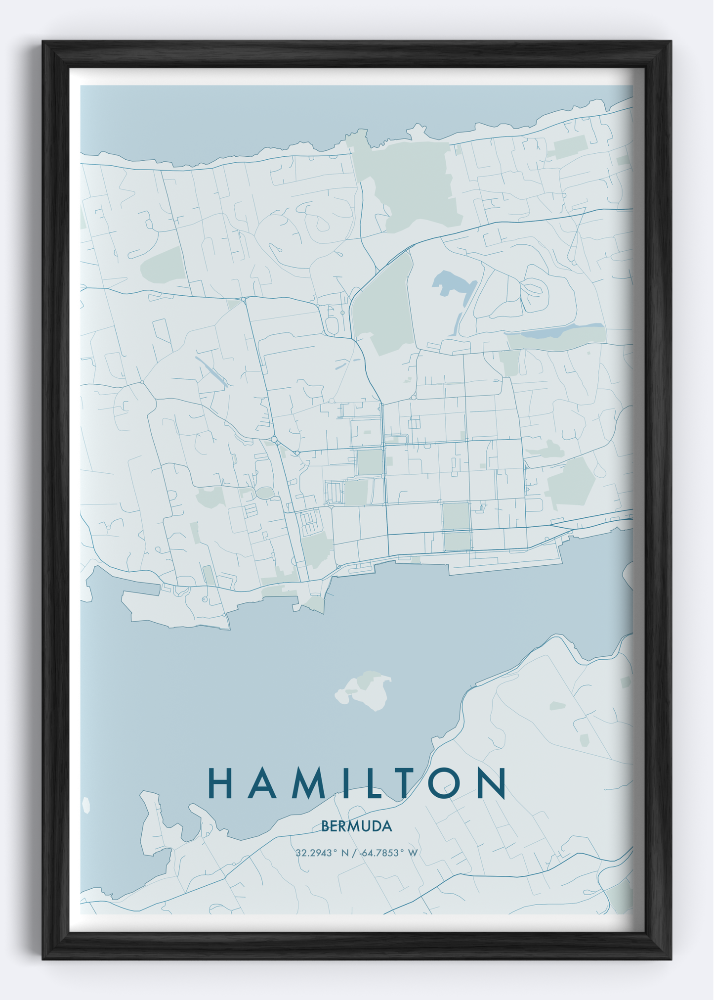 Hamilton, Bermuda map wall art print
