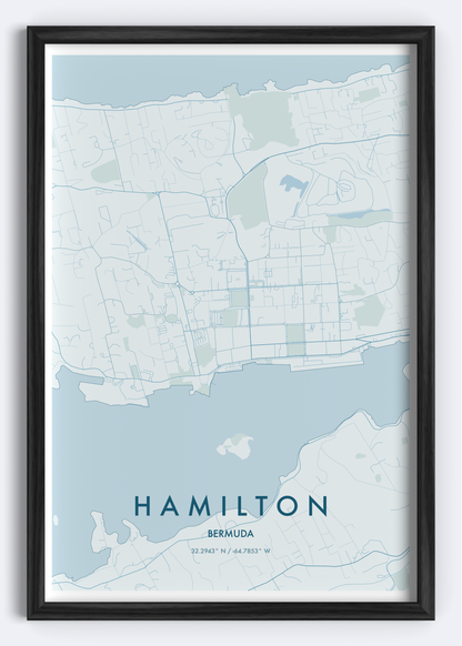 Hamilton, Bermuda map wall art print
