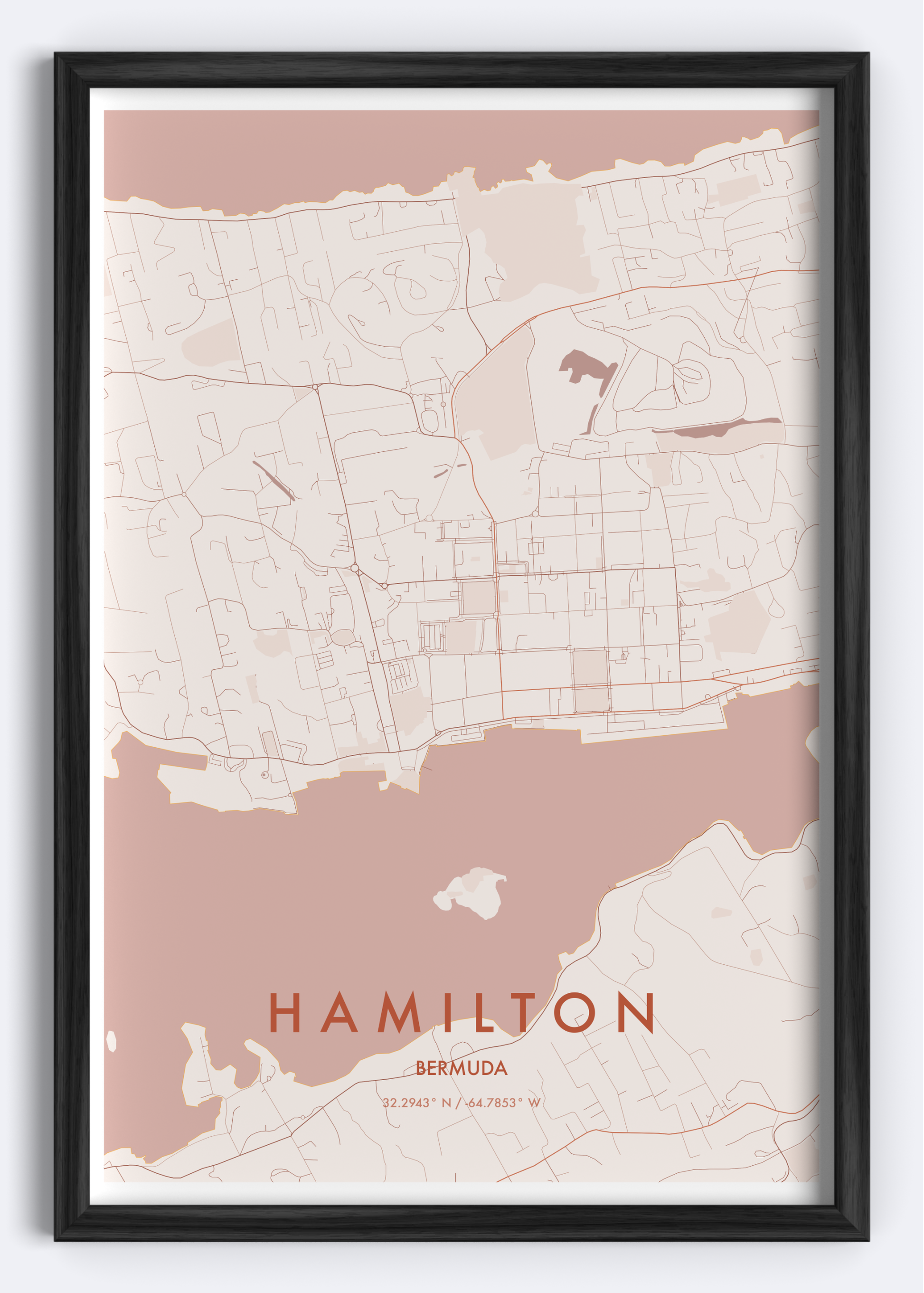 Hamilton, Bermuda map wall art print
