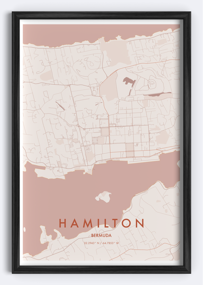 Hamilton, Bermuda map wall art print
