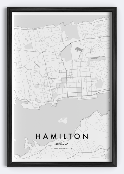 Hamilton, Bermuda map wall art print

