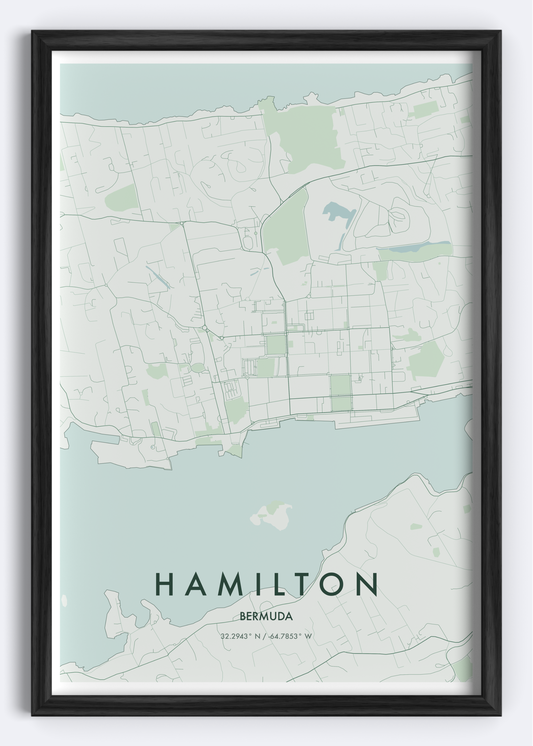 Hamilton, Bermuda map wall art print
