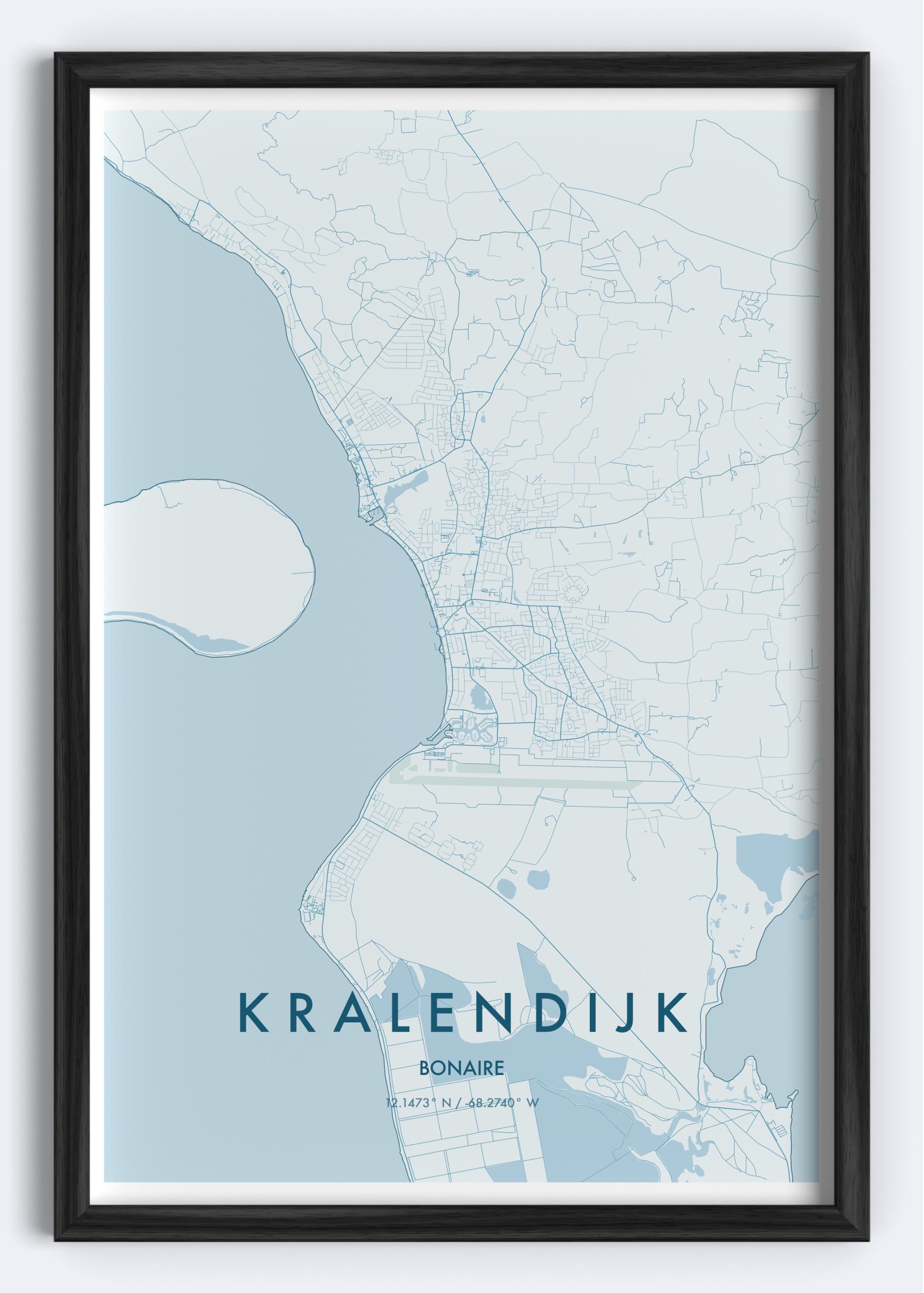 Kralendijk, Bonaire map wall art print
