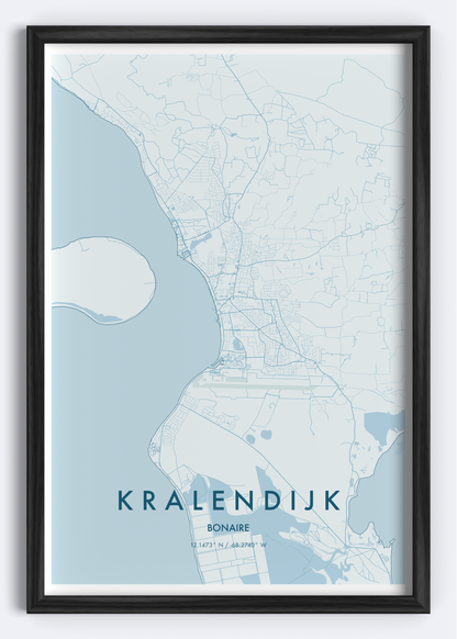 Kralendijk, Bonaire map wall art print
