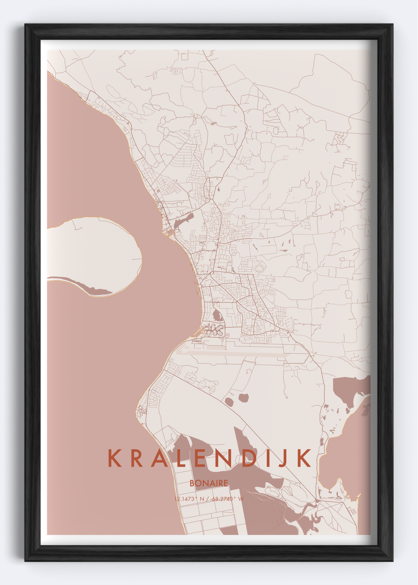 Kralendijk, Bonaire map wall art print
