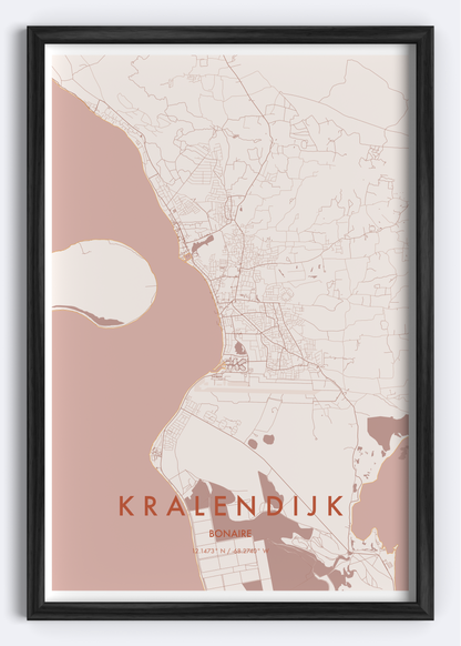 Kralendijk, Bonaire map wall art print
