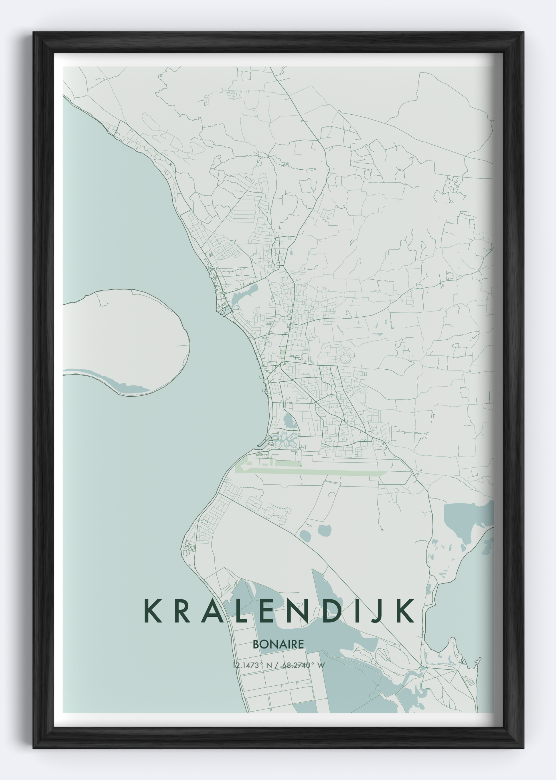 Kralendijk, Bonaire map wall art print
