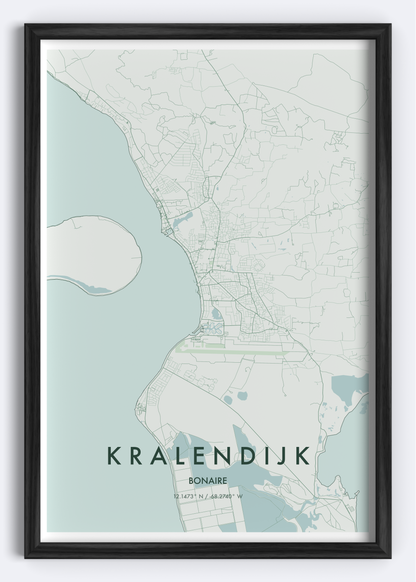 Kralendijk, Bonaire map wall art print
