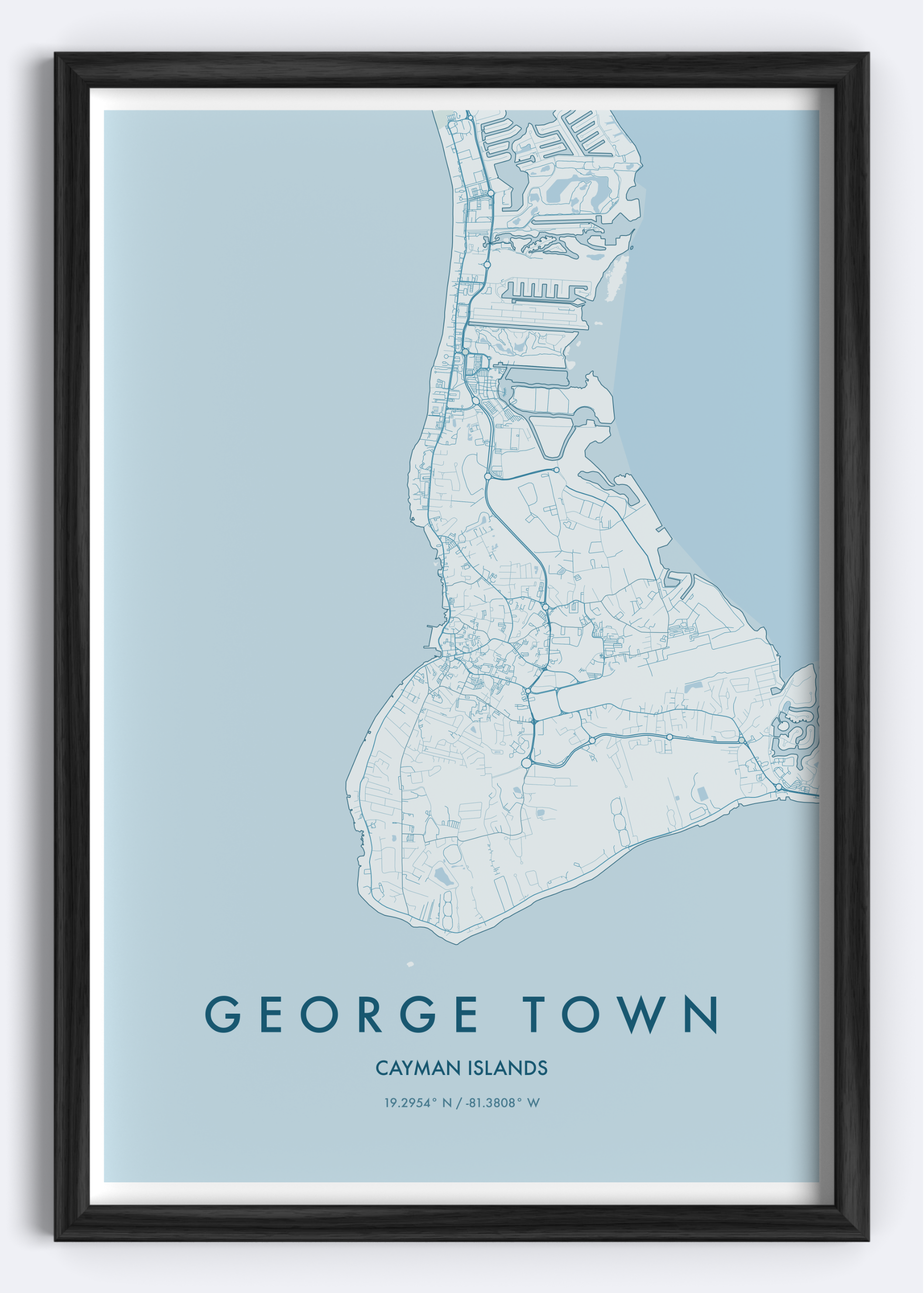 George Town, Cayman Islands map wall art print