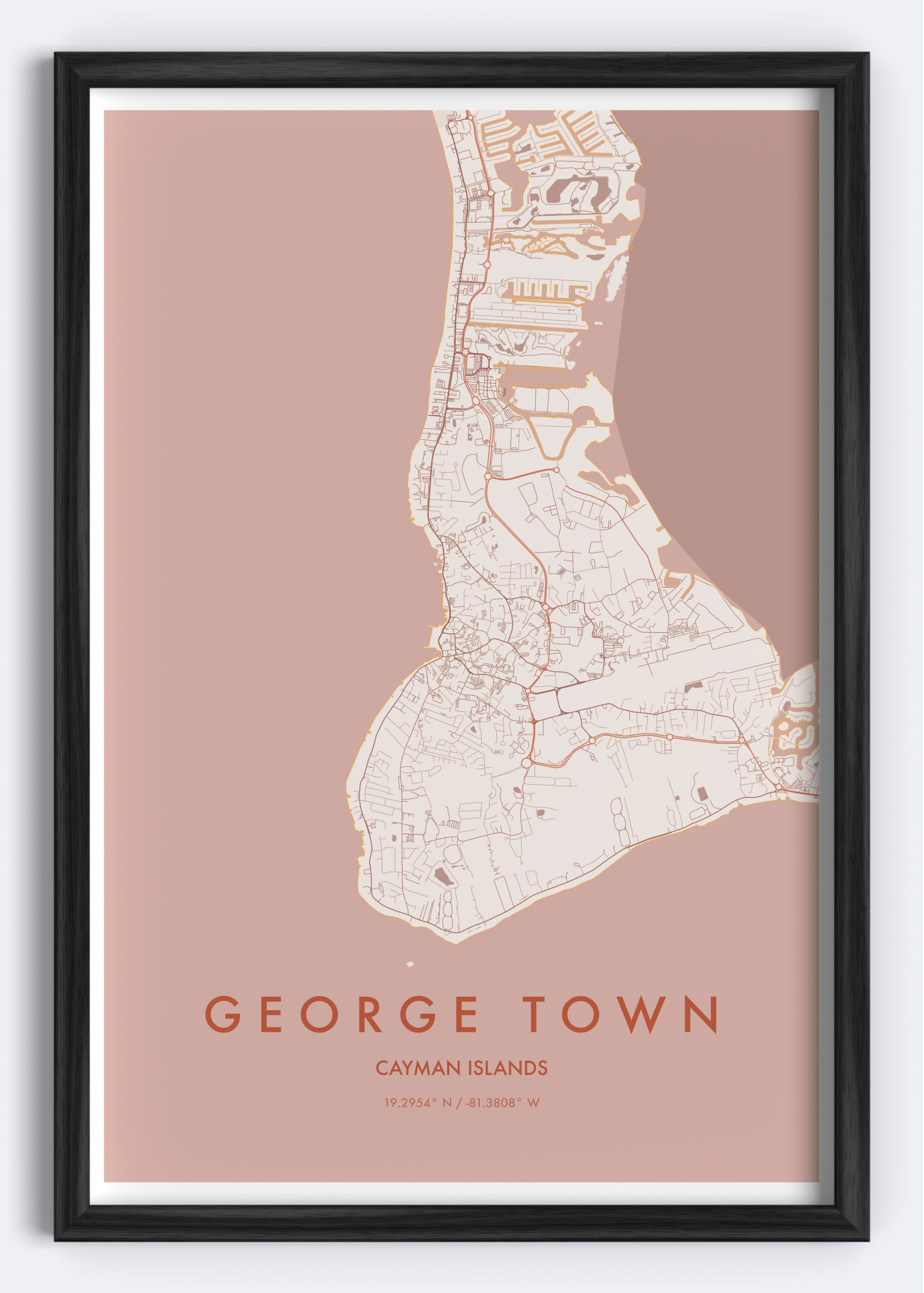 George Town, Cayman Islands map wall art print