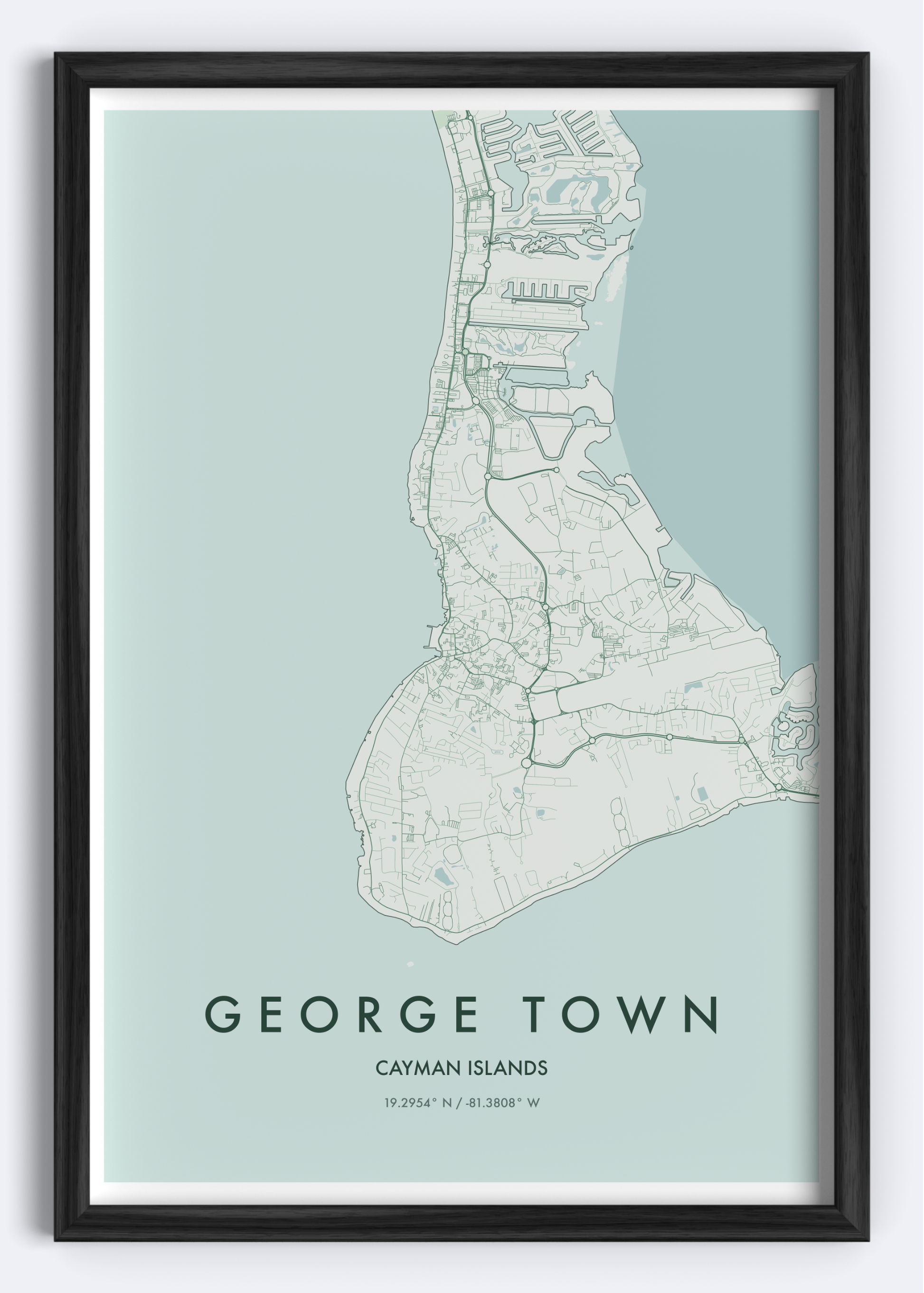 George Town, Cayman Islands map wall art print