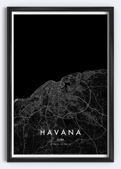 Havana, Cuba map wall art print
