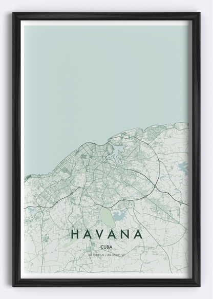 Havana, Cuba map wall art print
