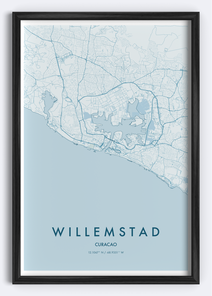 Willemstad, Curaçao map wall art print