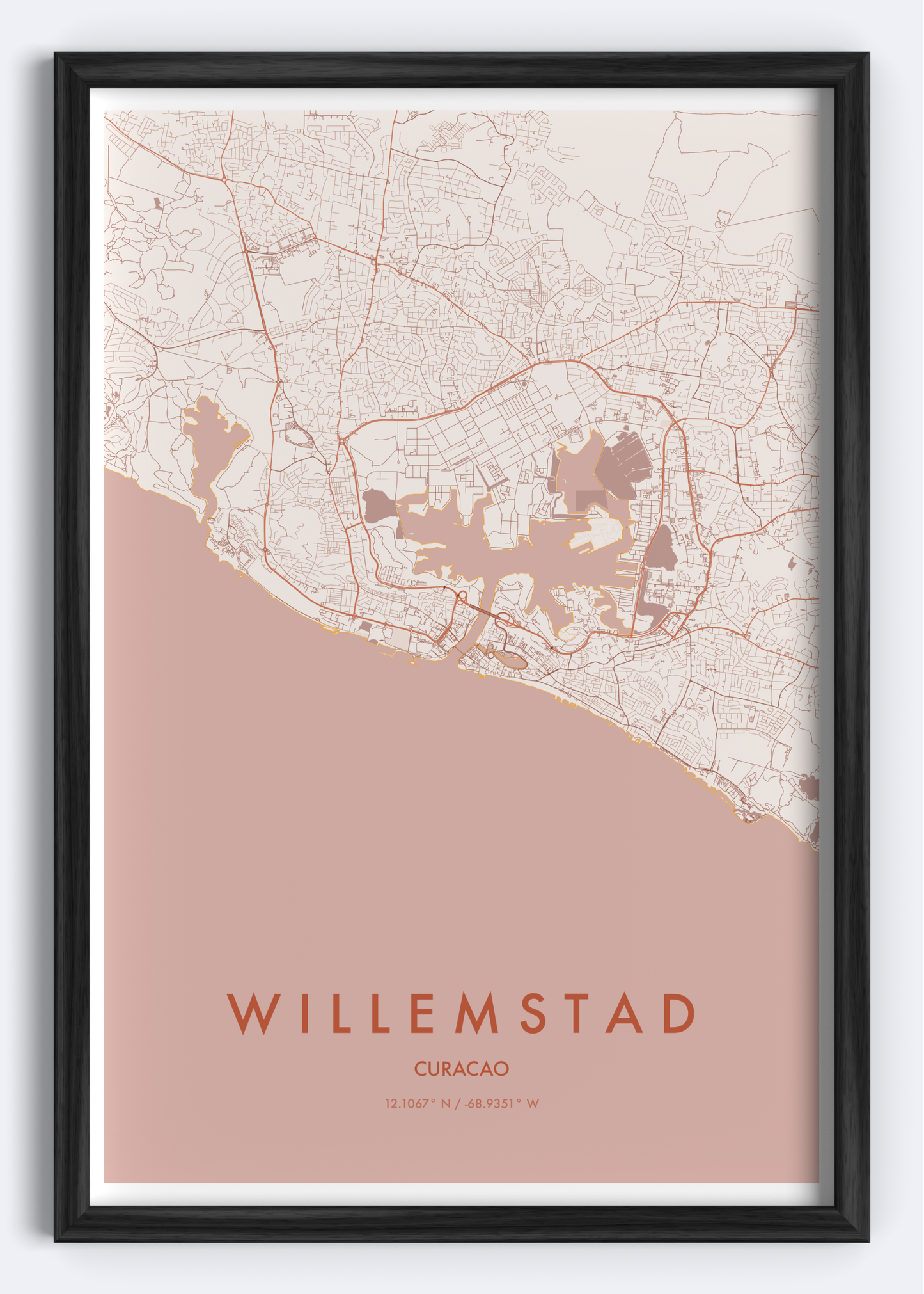 Willemstad, Curaçao map wall art print
