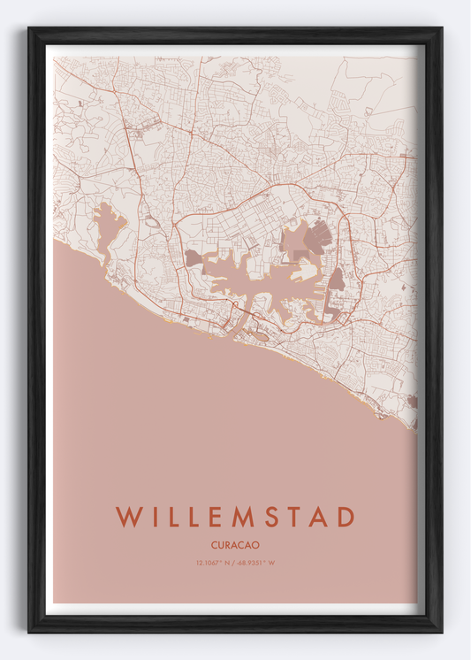 Willemstad, Curaçao map wall art print
