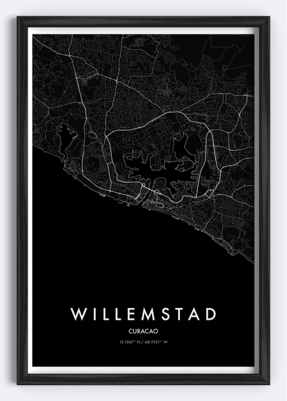 Willemstad, Curaçao map wall art print