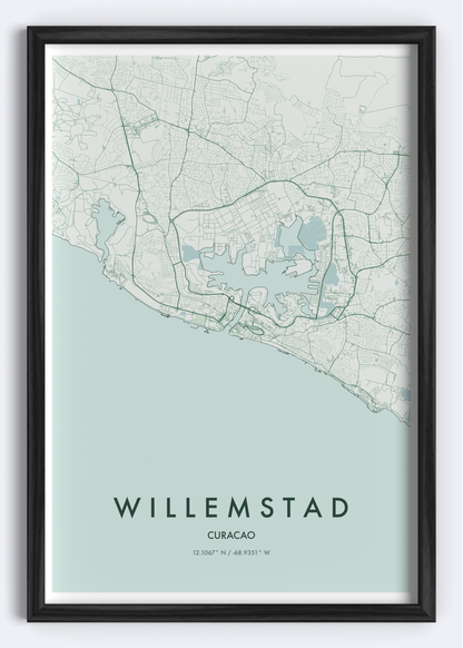 Willemstad, Curaçao map wall art print