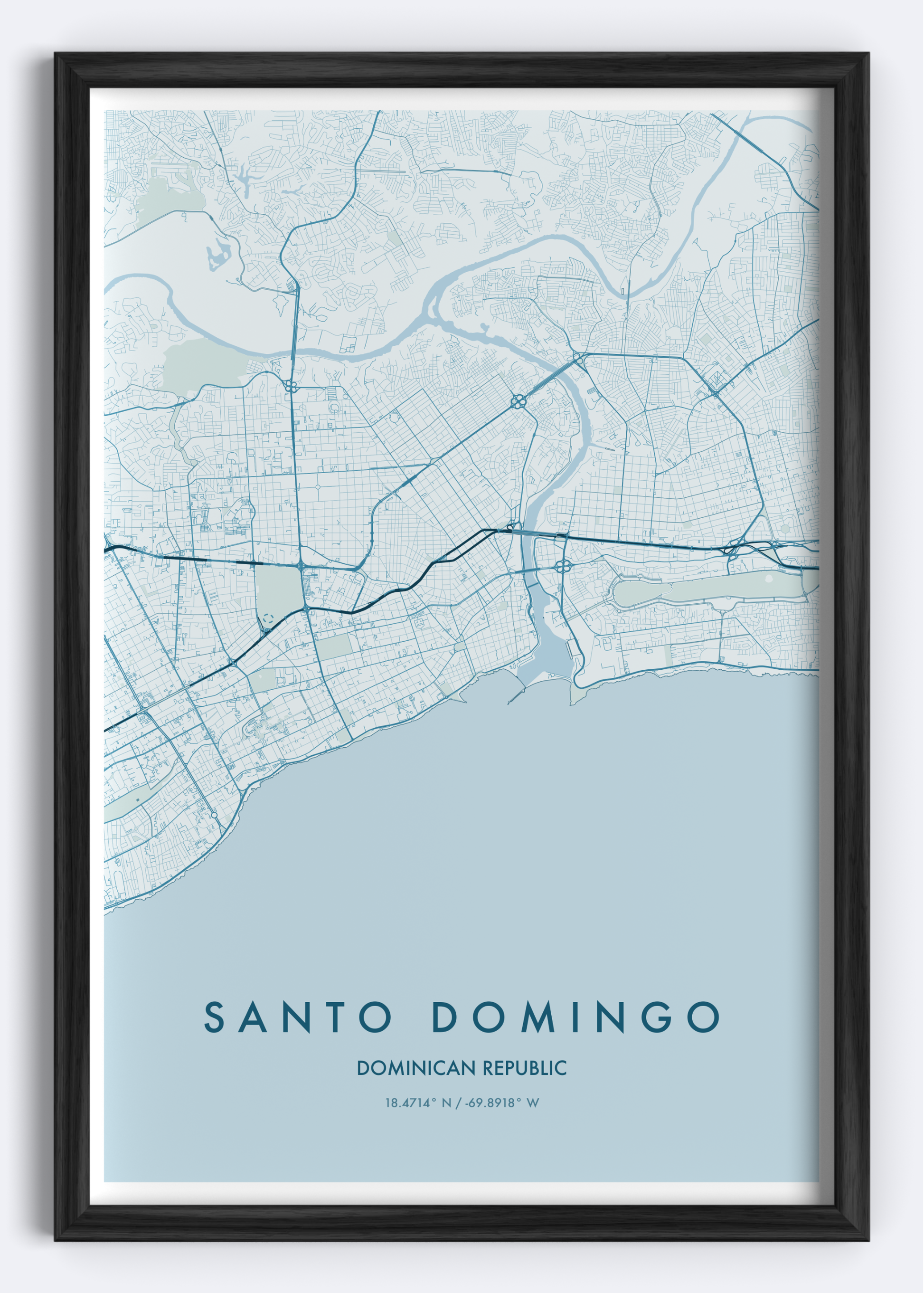 Santo Domingo, Dominican Republic map wall art print
