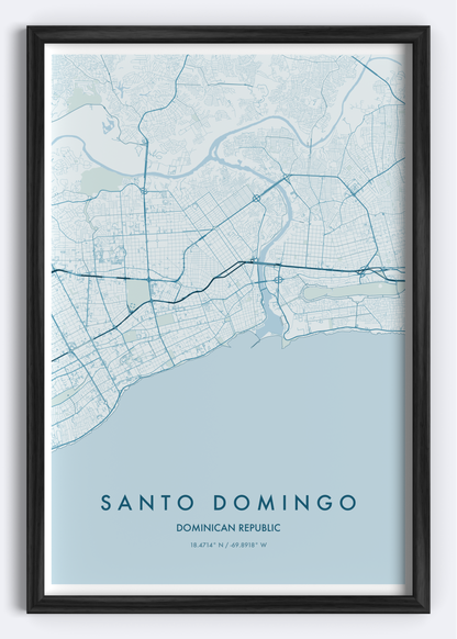 Santo Domingo, Dominican Republic map wall art print
