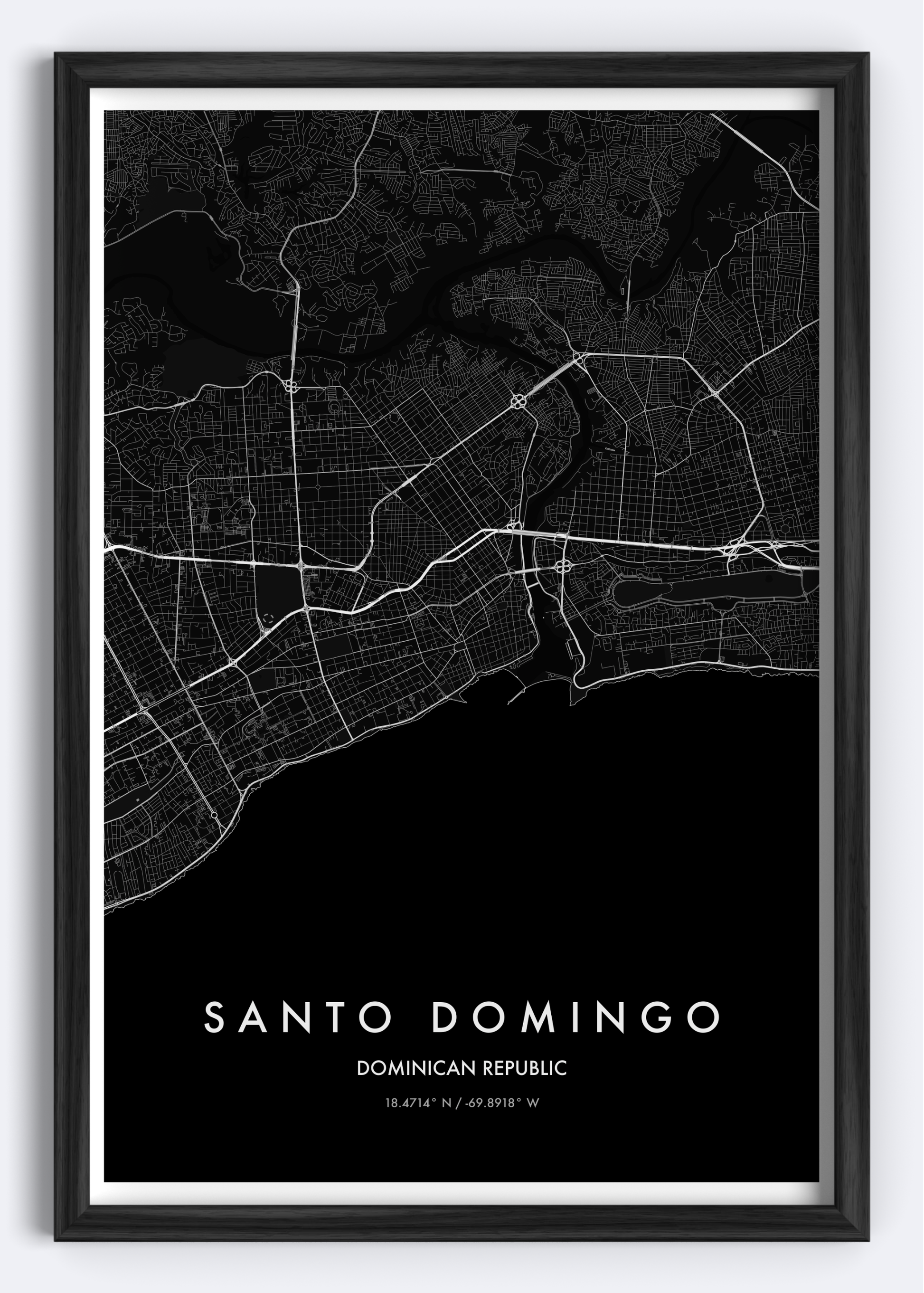 Santo Domingo, Dominican Republic map wall art print
