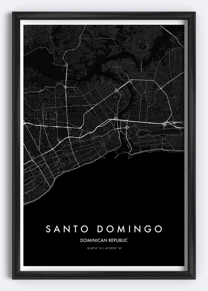Santo Domingo, Dominican Republic map wall art print
