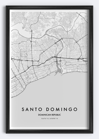 Santo Domingo, Dominican Republic map wall art print
